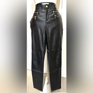 Michael Kors Faux Leather Skinny Pants Black Zippers Gold Hardware Size 8 EUC